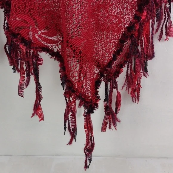 Not Your Mama's Pocncho Red Crocheted Killer Fring Super Cool Must Have Poncho! - Picture 5 of 10